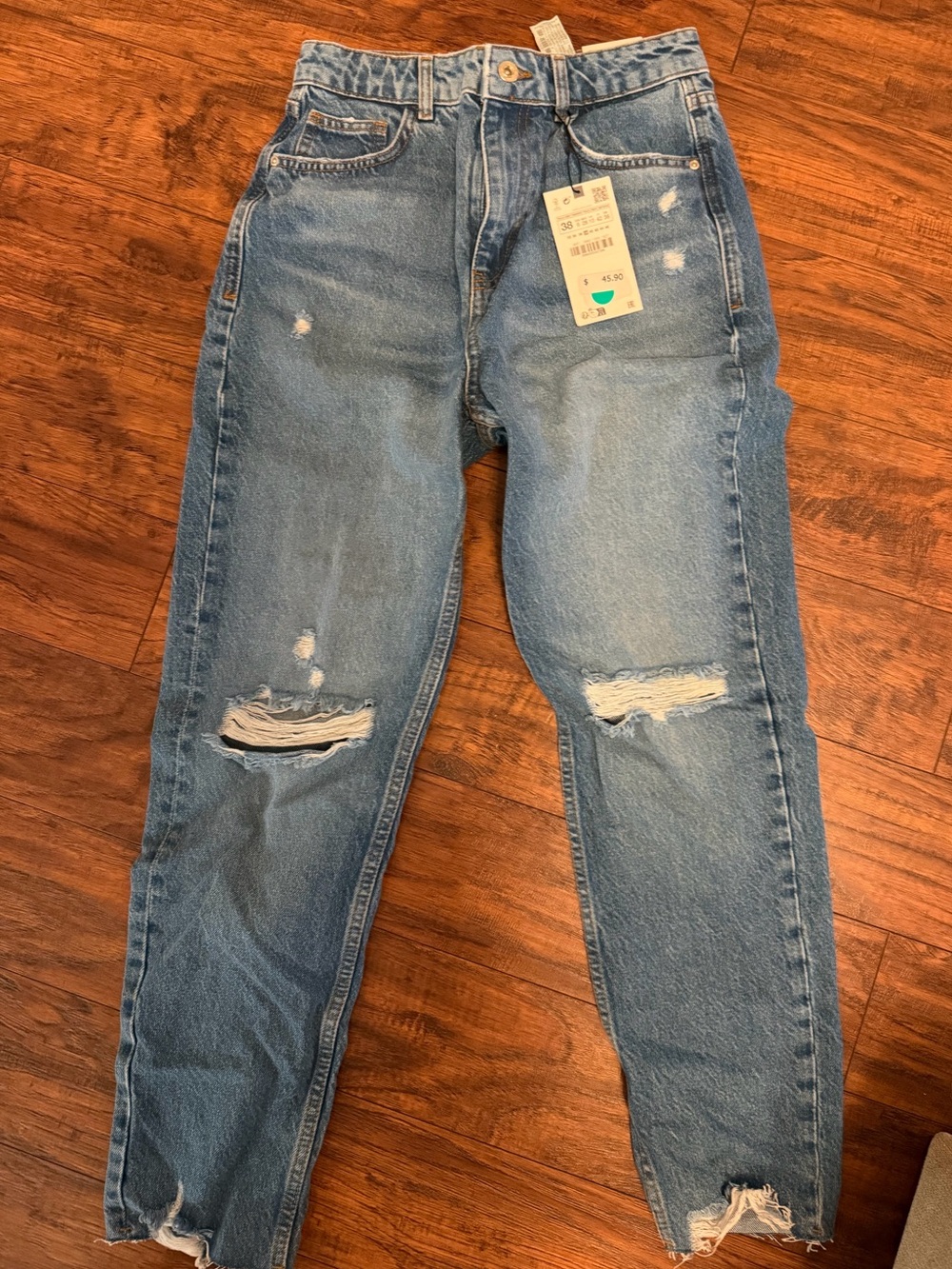 Zara Light Blue Distressed Denim Jeans